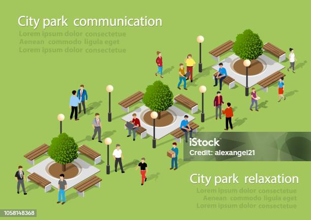 Isometric People Lifestyle Stock Illustration - Download Image Now - Isometric Projection, Public Park, Natural Parkland