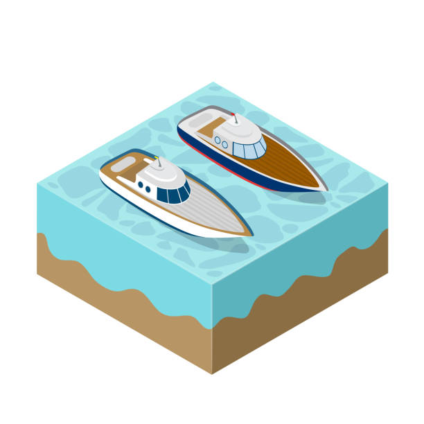 illustrations, cliparts, dessins animés et icônes de yacht isométrique d’une croisière de la mer - isometric nautical vessel yacht sailboat