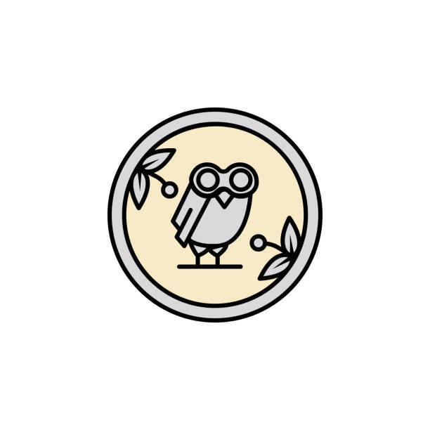 ilustrações, clipart, desenhos animados e ícones de moeda, ícone de coruja. elemento de ícone de grécia antiga cor para móveis conceito e aplicativos web. moeda de cor, ícone de coruja pode ser usado para web e mobile - greek currency