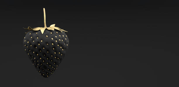 istock black and gold Strawberry on black background 3d render 1058157520
