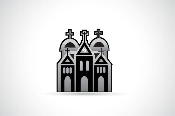 illustrazioni stock, clip art, cartoni animati e icone di tendenza di vettore logo della chiesa - cross shape built structure building exterior apartment