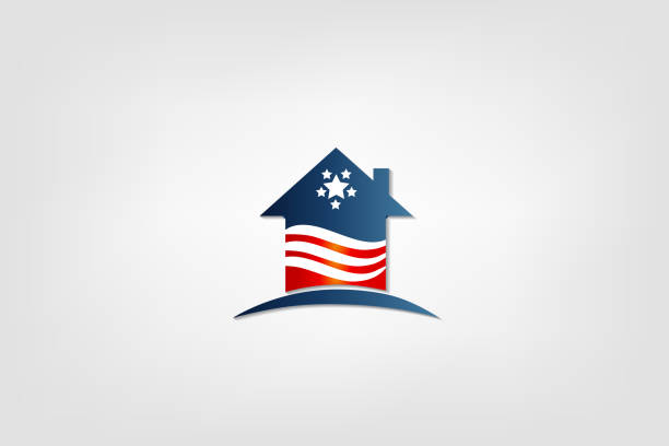 House with American flag icon logo House USA flag waving identity business logo id card icon american flag house stock illustrations