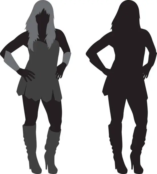 Vector illustration of Warrior Woman Silhouette