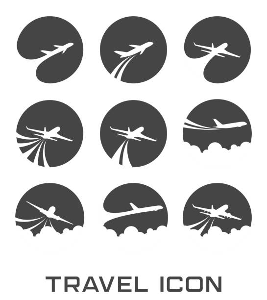 Set of Flying airplane icon illustration of Set of Flying airplane icon airplane icons stock illustrations