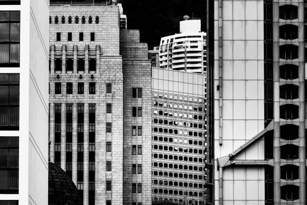 istock office building exterior, modern architecture, close up with black and white color 1058191998