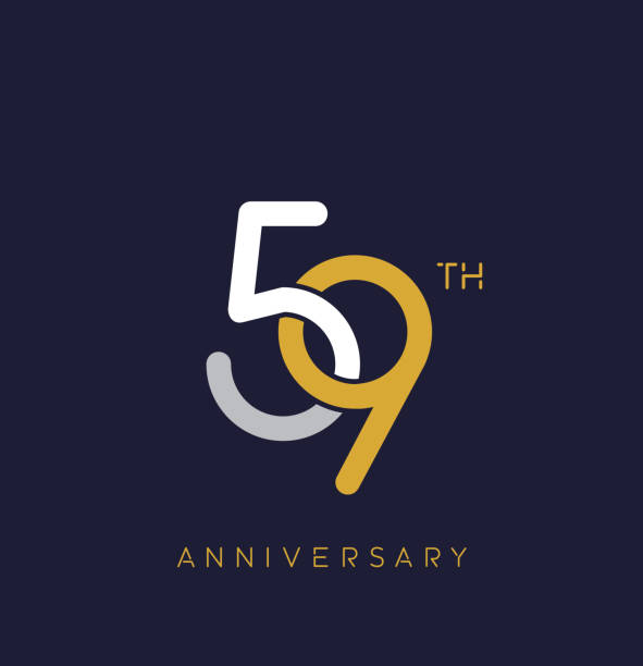 illustrazioni stock, clip art, cartoni animati e icone di tendenza di logo del 59° anniversario.numero sovrapposto con un semplice colore monogramma. progettazione vettoriale per biglietto d'auguri e biglietto d'invito. - numero 59