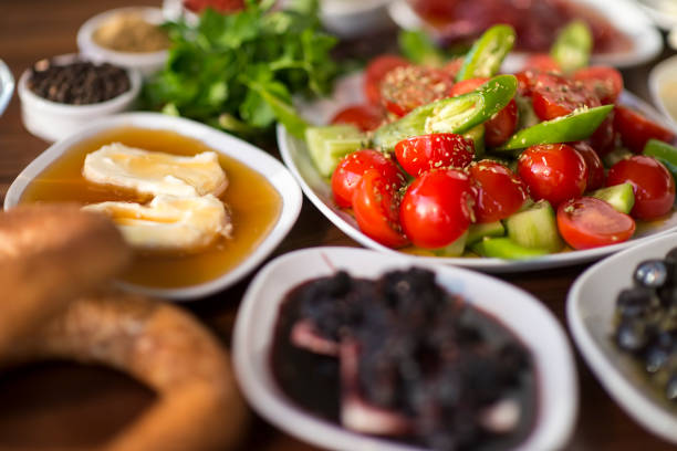 istock Travel concept: setup with traditional delicious turkish breakfast 1058218234