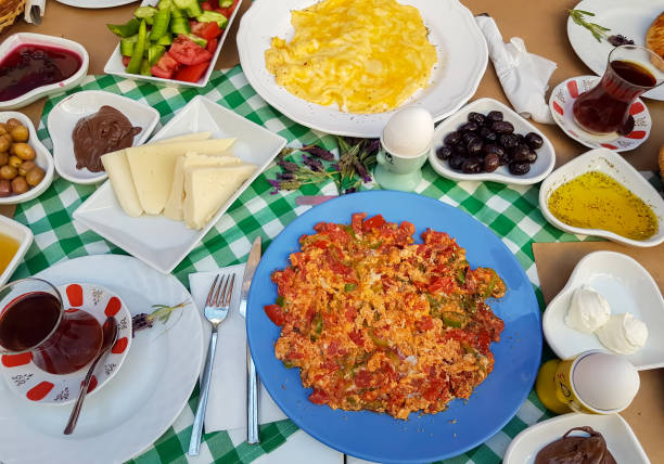 istock Travel concept: setup with traditional delicious turkish breakfast 1058218272