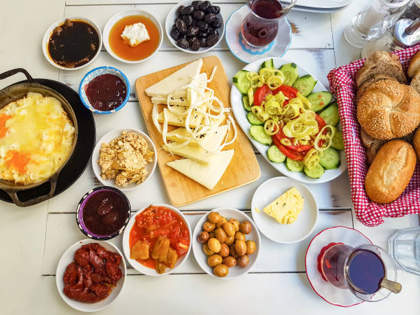 istock Travel concept: setup with traditional delicious turkish breakfast 1058218406