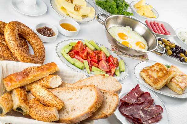 istock Travel concept: setup with traditional delicious turkish breakfast 1058218524