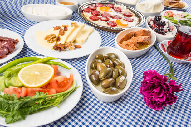 istock Travel concept: setup with traditional delicious turkish breakfast 1058220014