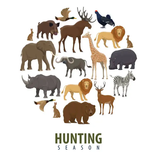 Vector illustration of Vector hunting season poster of wild animals