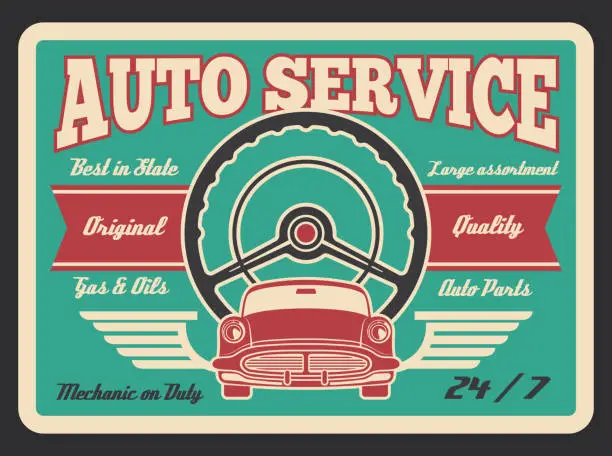 Vector illustration of Vector vintage poster for car auto service