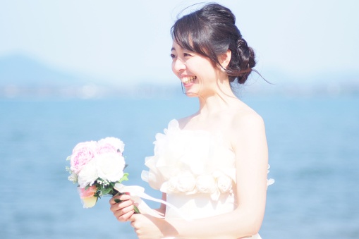 Bride on the beach in Japan
