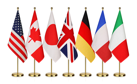 G7 flags Isolated on white background , countries of members Group of Seven Canada Germany Italy France Japan United States United Kingdom