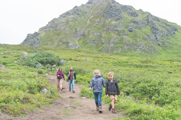 istock Family hiking on Alaska mountain 1058228128