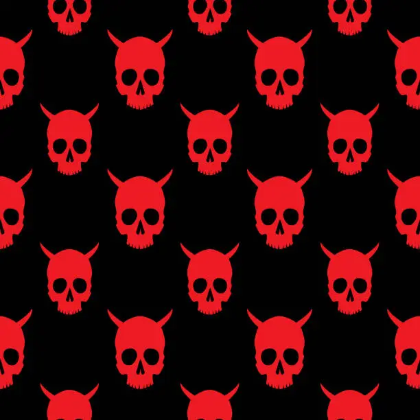 Vector illustration of Red Devil Skulls Seamless Pattern
