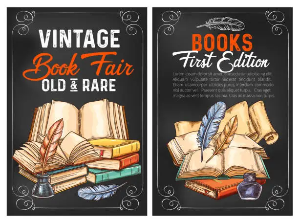 Vector illustration of Vector sketch posters or rarity vintage books