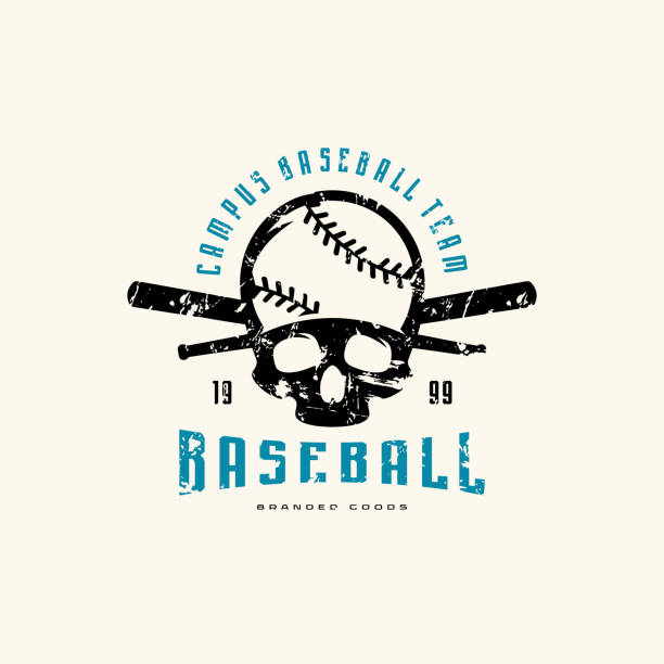 emblem des baseball-teams - skull baseball ball stock-grafiken, -clipart, -cartoons und -symbole