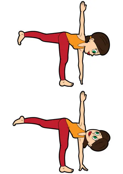 Vector illustration of Yoga asana set revolved half moon pose