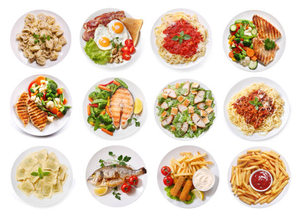 istock various plates of food isolated on white background, top view 1058241232