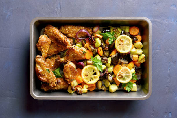 istock Grilled vegetables with chicken wings 1058242660