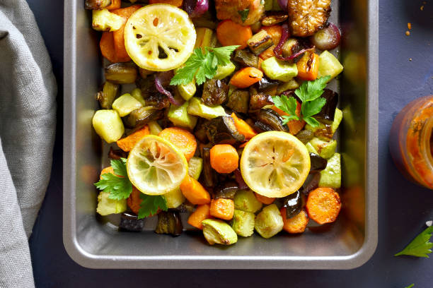 istock Grilled vegetables with chicken wings 1058242686
