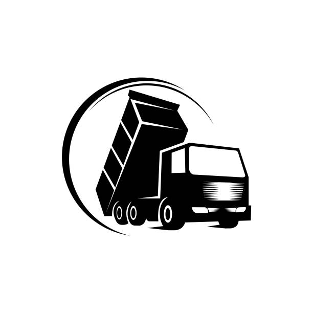 ilustrações, clipart, desenhos animados e ícones de caminhão de descarga na ilustração vetorial de fundo branco. vista lateral de caminhão moderno. veículo para transporte de carga - truck semi truck silhouette vector