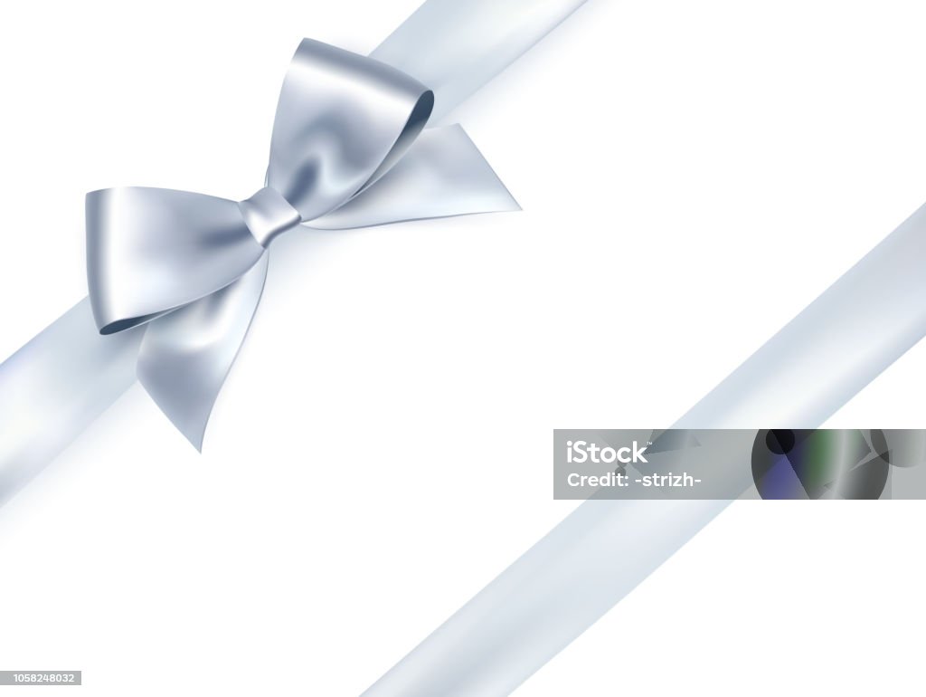 Shiny satin ribbon on white background. Vector silver bow Shiny satin ribbon on white background. Vector silver bow and ribbon. Silver Colored stock vector