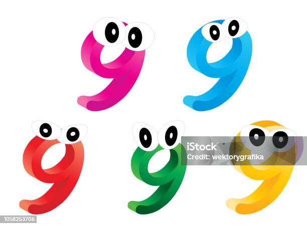 Image Of Cartoon Number Digit Nine With Eyes Funny Cheerful And Colorful  Illustration For Children Isolated On White Background Stock Illustration -  Download Image Now - iStock