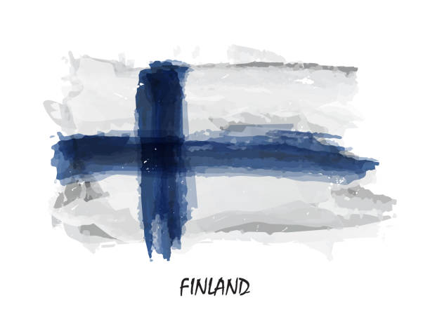 istock Realistic watercolor painting flag of Finland . Vector . ( Not auto trace . Use watercolour brush ) 1058253928