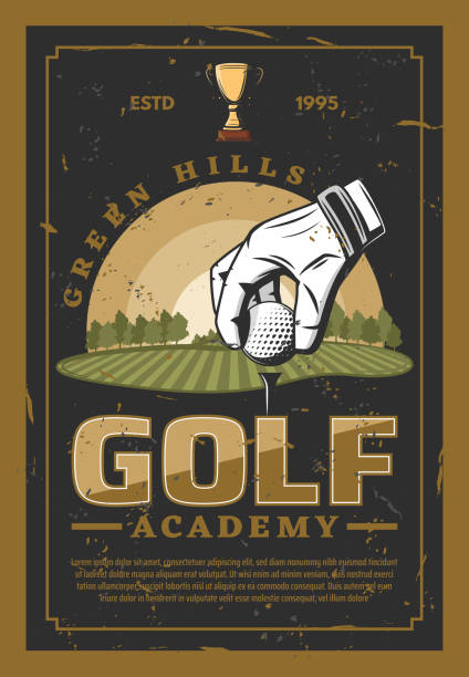 golf-profisport retro-poster - golf putting golf course golf club stock-grafiken, -clipart, -cartoons und -symbole