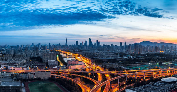 istock Modern city panorama with highway in Nanjing, China 1058266150