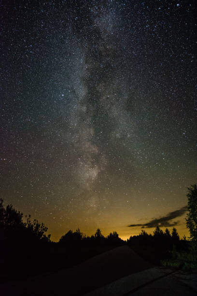 istock Bright milky way on a summer night through the clouds 1058266946