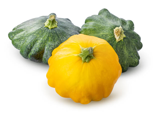 Group of vegetables: squash, pattypan, kohlrabi isolated on white background