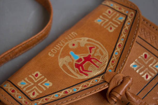 istock Moscow, Russia - 10 23 2018: Egyptian souvenir leather bag with pattern 1058270076
