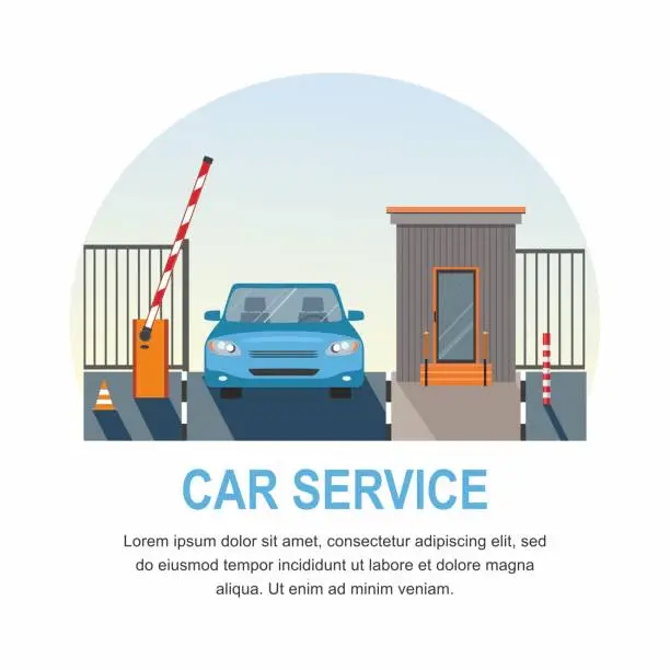 Vector illustration of Car service. Automatic Rising Up Barrier, automatic system gate for security