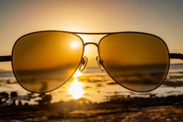 istock Sea and sky through sunglasses at sunset 1058284934