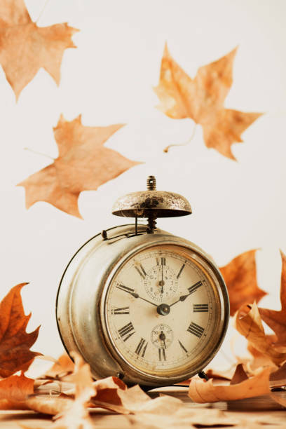 istock old alarm clock surrounded by dry leaves 1058288262