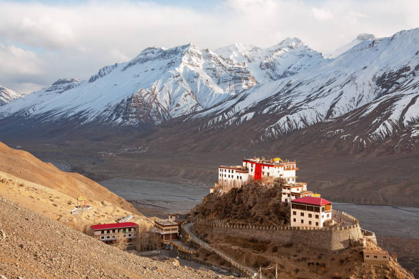 Key Temple Sunset India Picturesque view of the Key Gompa Monastery (4166 m) at sunset. Spiti valley, Himachal Pradesh, India. lahaul and spiti district photos stock pictures, royalty-free photos & images