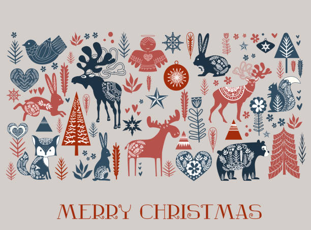 스 칸디 나 비아 스타일에 귀여운 크리스마스 패턴입니다. 편집 가능한 벡터 일러스트 레이 션 - 공휴일 일러스트 stock illustrations