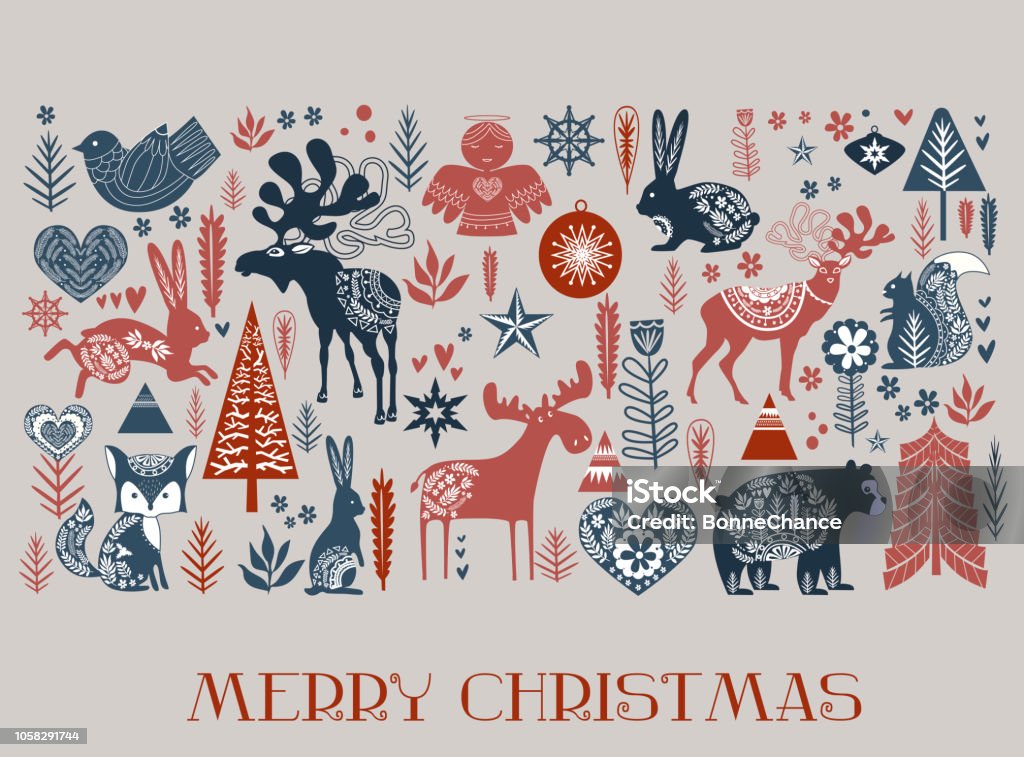 Cute Christmas pattern in Scandinavian style. Editable vector illustration Christmas stock vector