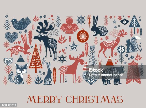 Cute Christmas Pattern In Scandinavian Style Editable Vector Illustration Stock Illustration - Download Image Now