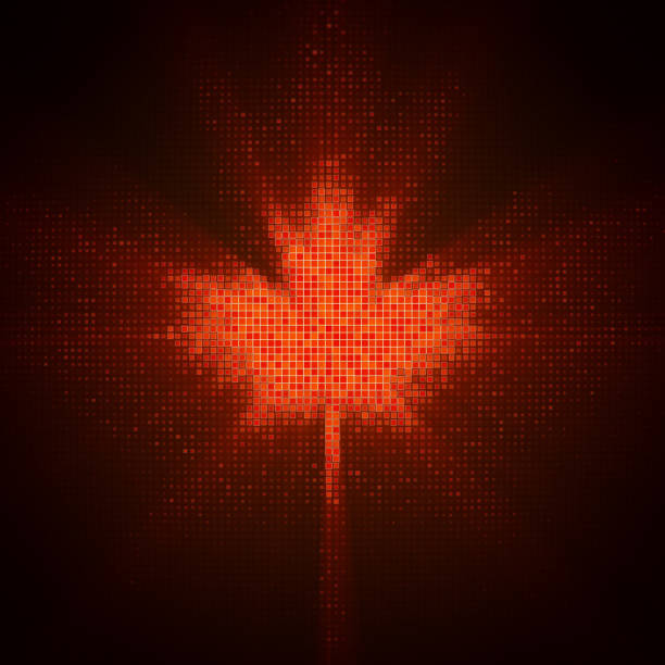 Shiny maple leaf shape of LED dots on monitor
