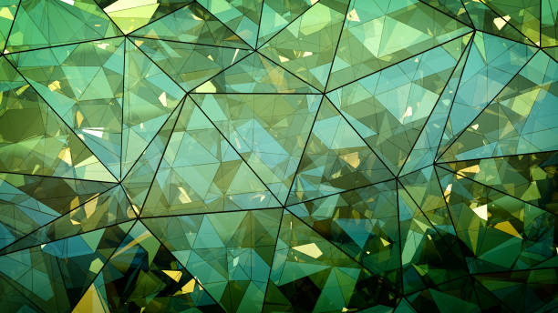 istock Triangulated multilayered green glass construction abstract 3D rendering 1058292256