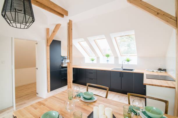 istock Wooden table in modern dining room. 1058294236