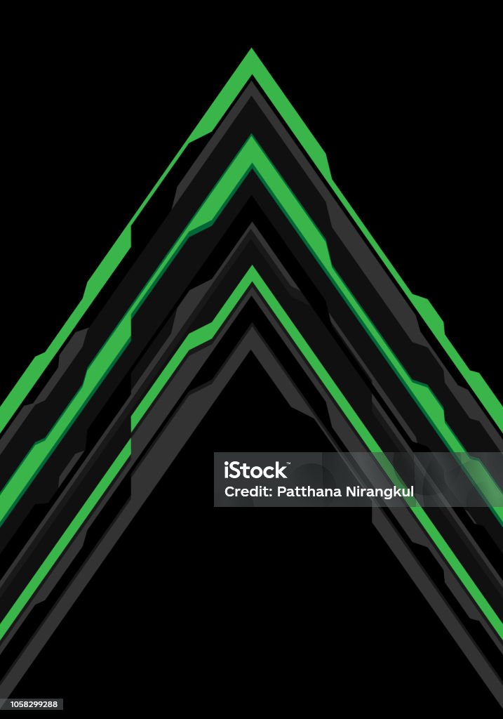 Abstract Green Grey Arrow Futuristic Direction On Black Design.