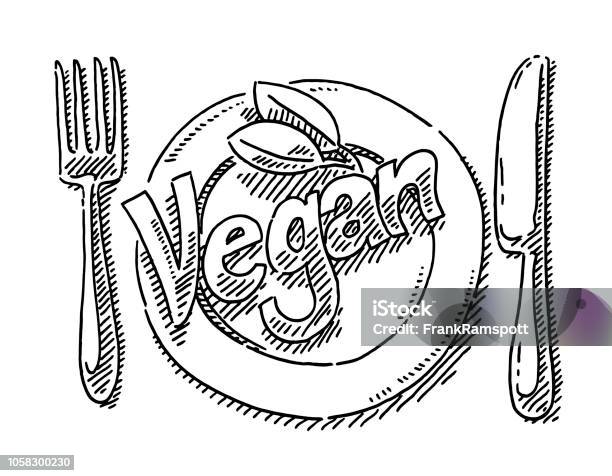 Vegan Text Table Setting Drawing Stock Illustration - Download Image Now - Vegan Food, Black And White, Black Color