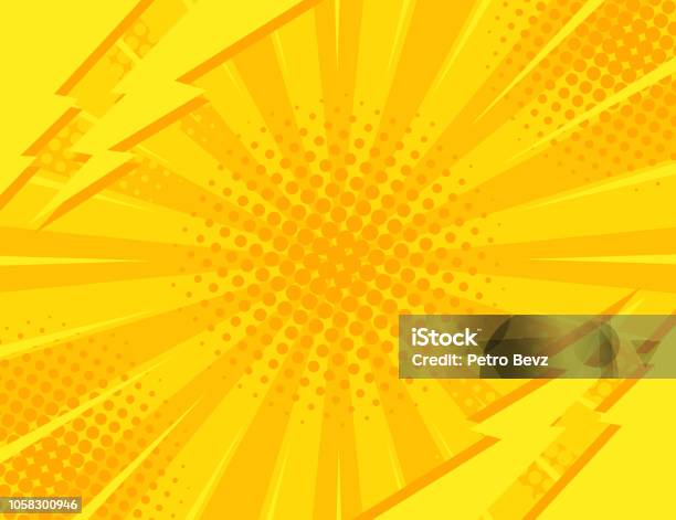 Yellow Retro Vintage Style Background With Sun Rays And Lightning Vector Illustration Stock Illustration - Download Image Now