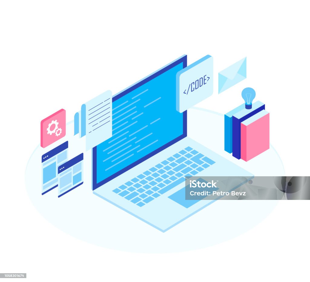 Web Development Concept Programming And Coding Laptop With Virtual ...